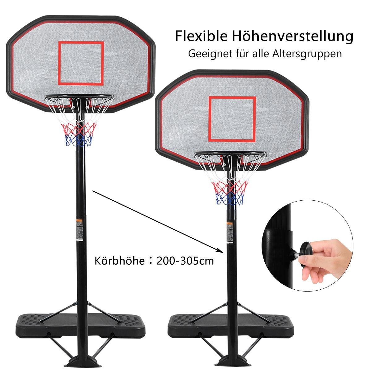 Coast Basketbalpaal - Basketbalring Met Standaard - 220-305 cm Hoogte - Zwart