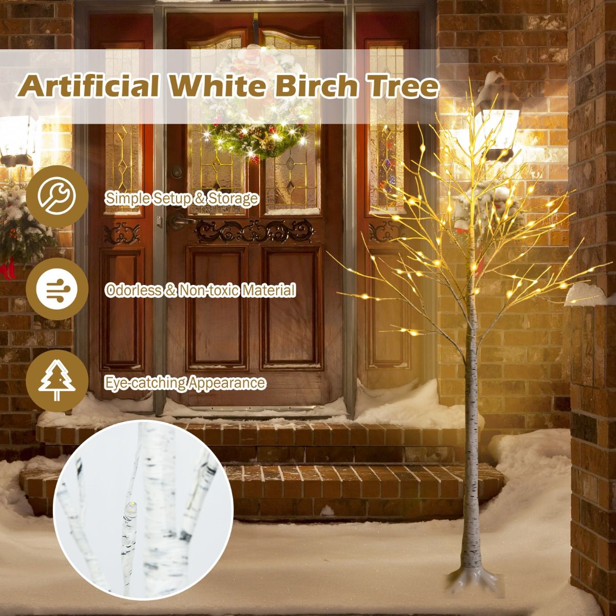 Coast Verlichte Kunstmatige Berkenboom - 72 Warm Witte LED-Lampjes - 150 cm Hoog - Wit