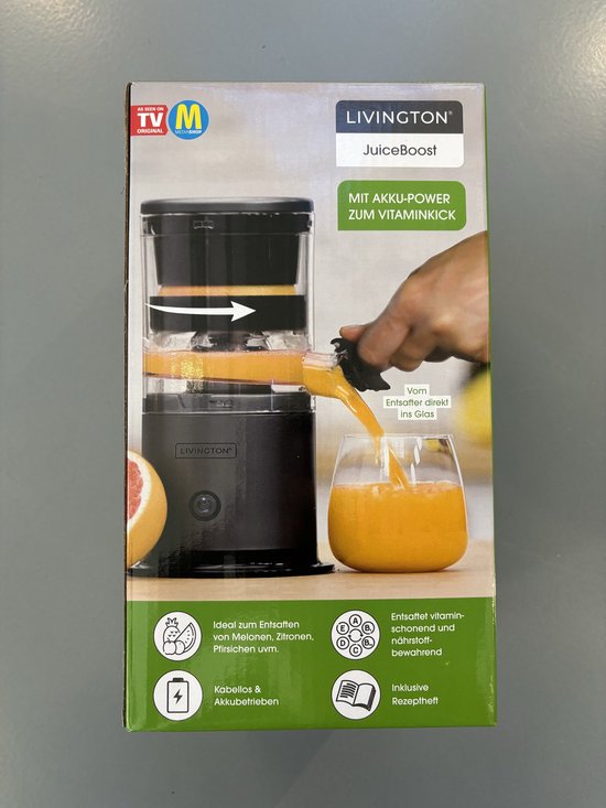 Livington JuiceBoost - draagbare sapcentrifuge op batterijen - 250 ml opvangbak - snoerloos - kleine sapcentrifuge - sapcentrifuge om mee te nemen - slow juicer voor fruit en groenten - vruchtensap