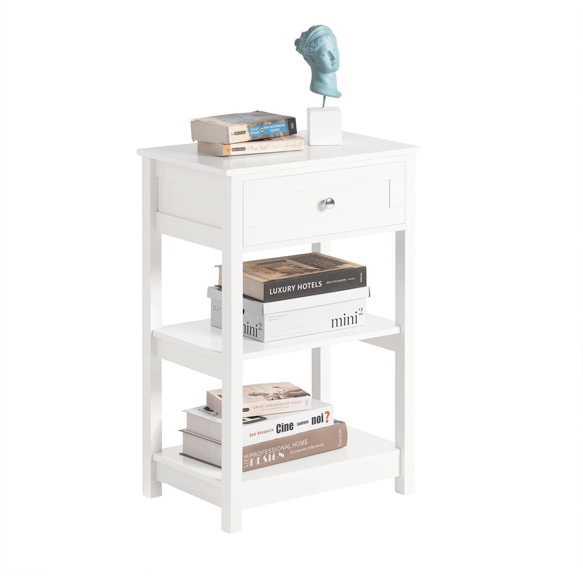 SoBuy FBT46-W Nachtkastje - Wit - 2 Planken - 1 Lade - 45x68x30 cm