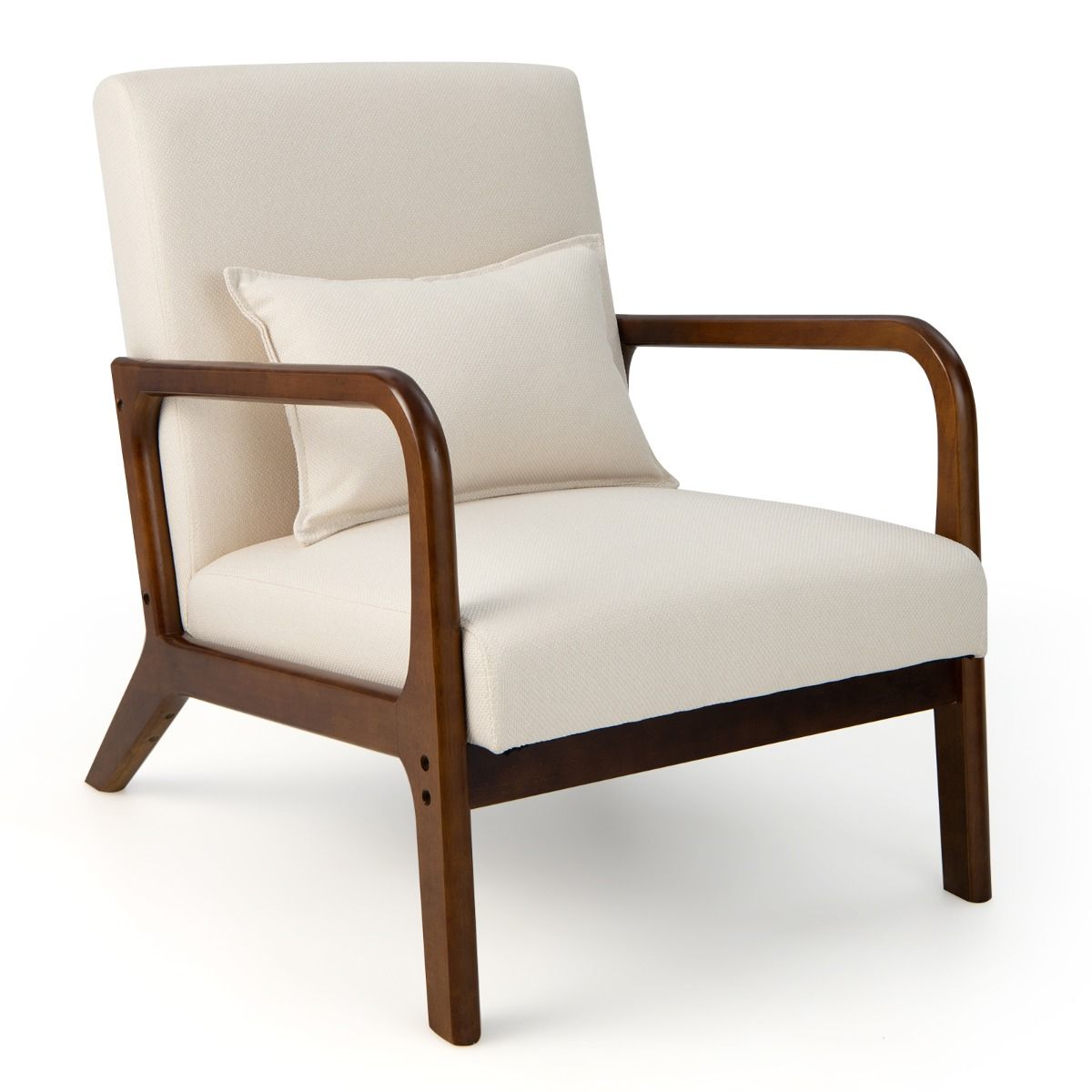 Coast Fauteuil Loungestoel Woonkamer Gestoffeerd met Armleuningen, Rubberhout, Beige, 65 x 79 x 77 cm