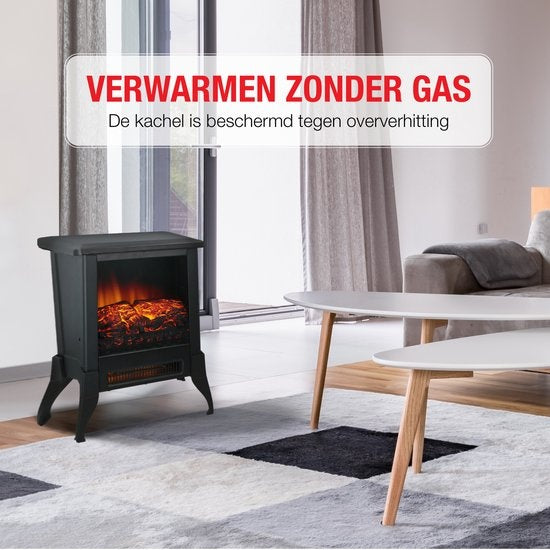 Classic Fire Elektrische Sfeerhaard Verona - Kachel 1800 en 2000W - Vrijstaande Haard - LED Vlammen - Zwart