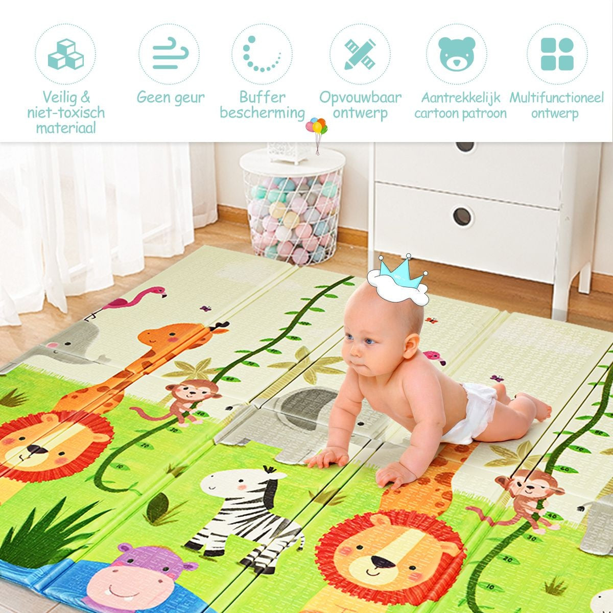 Coast Baby Kruipmat Speelmat Opvouwbare Babymat Dubbelzijdige Speelmat Groen