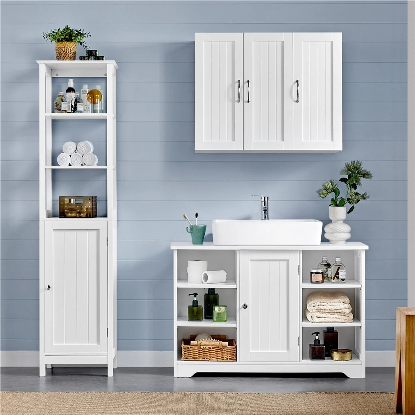 Yaheetech Wastafelmeubel Met Verstelbare Planken – Voorzien Van Sifon-Uitsparing En Open Zijvakken En Kastdeur – Voor Badkamer En Toilet – Wit Mdf – 90 x 30 x 60 cm