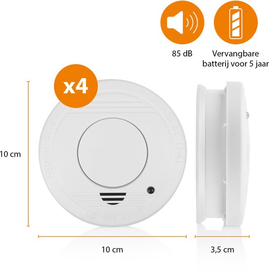 Smartwares FSM-11514 - Rookmelder 4st 85dB - 5 Jaar batterij, 10 jaar sensor - TUV Gecertificeerd - Brandmelder