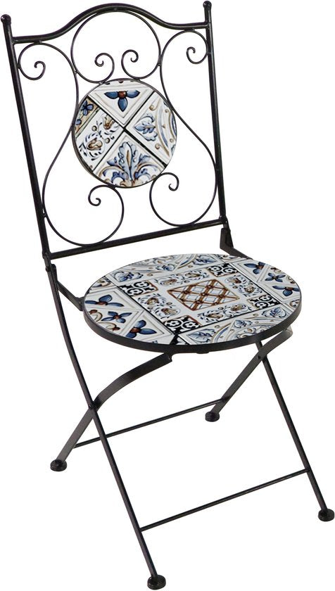 AXI Amélie Bistro Stoelen – Inklapbaar – Zachtblauw – Metalen inklapbare tuinstoelen – Hoge rugleuning – Set van 2 stuks – Mozaïeklook – Ingelegd met keramische tegels – 150 kg draagkracht – Tuin, terras of balkon