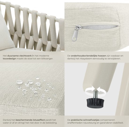 tectake® Tuinstoel Lugano - Loungestoel met Aluminium Frame - Buitenstoel in Rope-Design - Buiten Fauteuil met Dikke Kussens - Voor Tuin of Balkon - Terrasstoel - UV- en Weerbestendig - Antraciet