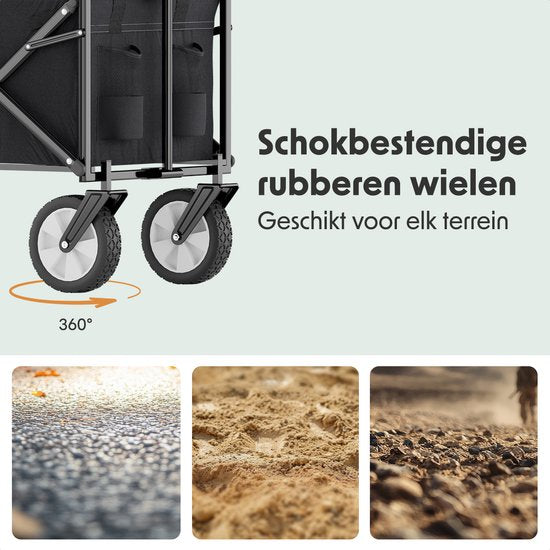 LifeGoods Bolderkar Opvouwbaar - 94L - 70KG Draagkracht - 90x50x58CM - Draaibare wielen - Inklapbare Bolderwagen met Wasbare Hoes - Zwart