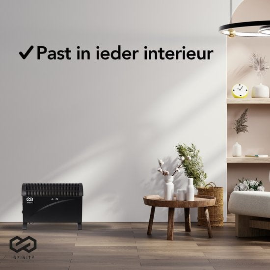 Infinity Goods Elektrische Convectorkachel - Turbo Functie en Ventilator - 750 / 1500 / 2000W - Verstelbare Thermostaat - Radiatorkachel - Oververhittingsbeveiliging - 35m² - Zwart