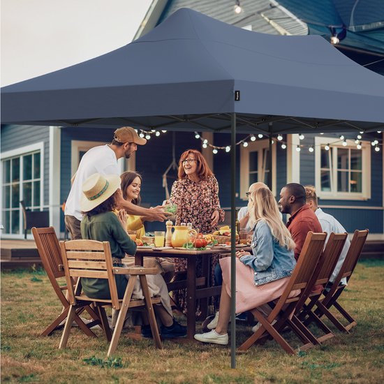 LifeGoods Partytent - Paviljoen - Easy Up - Opvouwbaar - Met Zijwanden - Waterdicht - Met Draagtas met Wieltjes - 297 cm x 440 cm – Beige