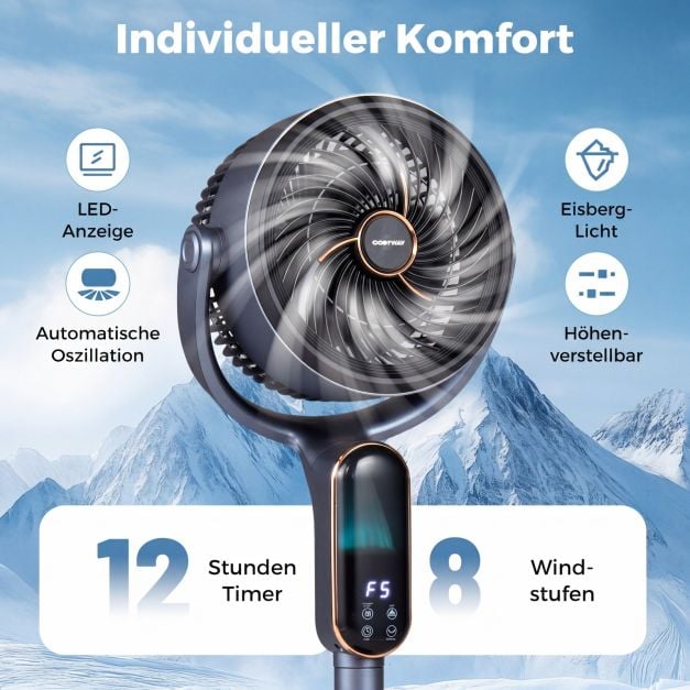 Coast Verstelbare Statiefventilator – 8 Snelheden – 54-96 cm – Grijs