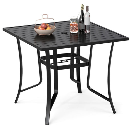 Coast tuintafel met parasolgat - vierkante eettafel - lattenblad - zwart - 91 x 91 cm