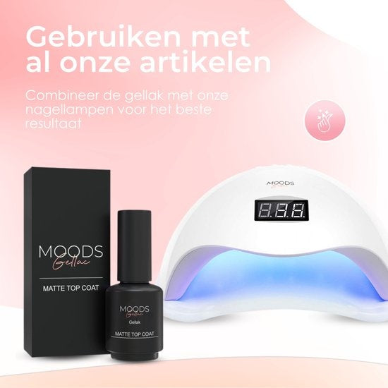 Moods Gellac - Matte Top Coat - Nagellak - Gellak Starterspakket - Nagels - Gellak Set - 15 ML