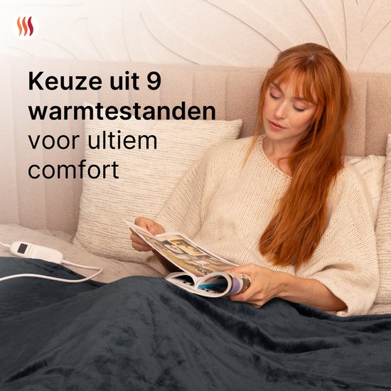 Seranova Elektrische Deken XXL - 180x160 cm - 2 persoons Bovendeken - Warmtedeken - Dubbelzijdig - Fleece Sherpa - Antraciet Grijs