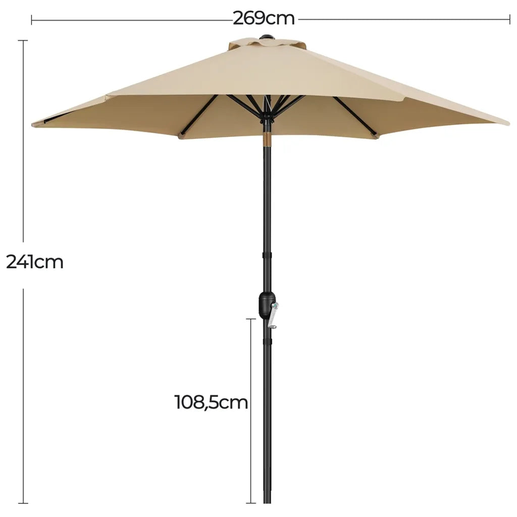 Yaheetech Tuinparasol met Kantelfunctie en Slinger - Lichtbruin - Ø 269 x 241 cm
