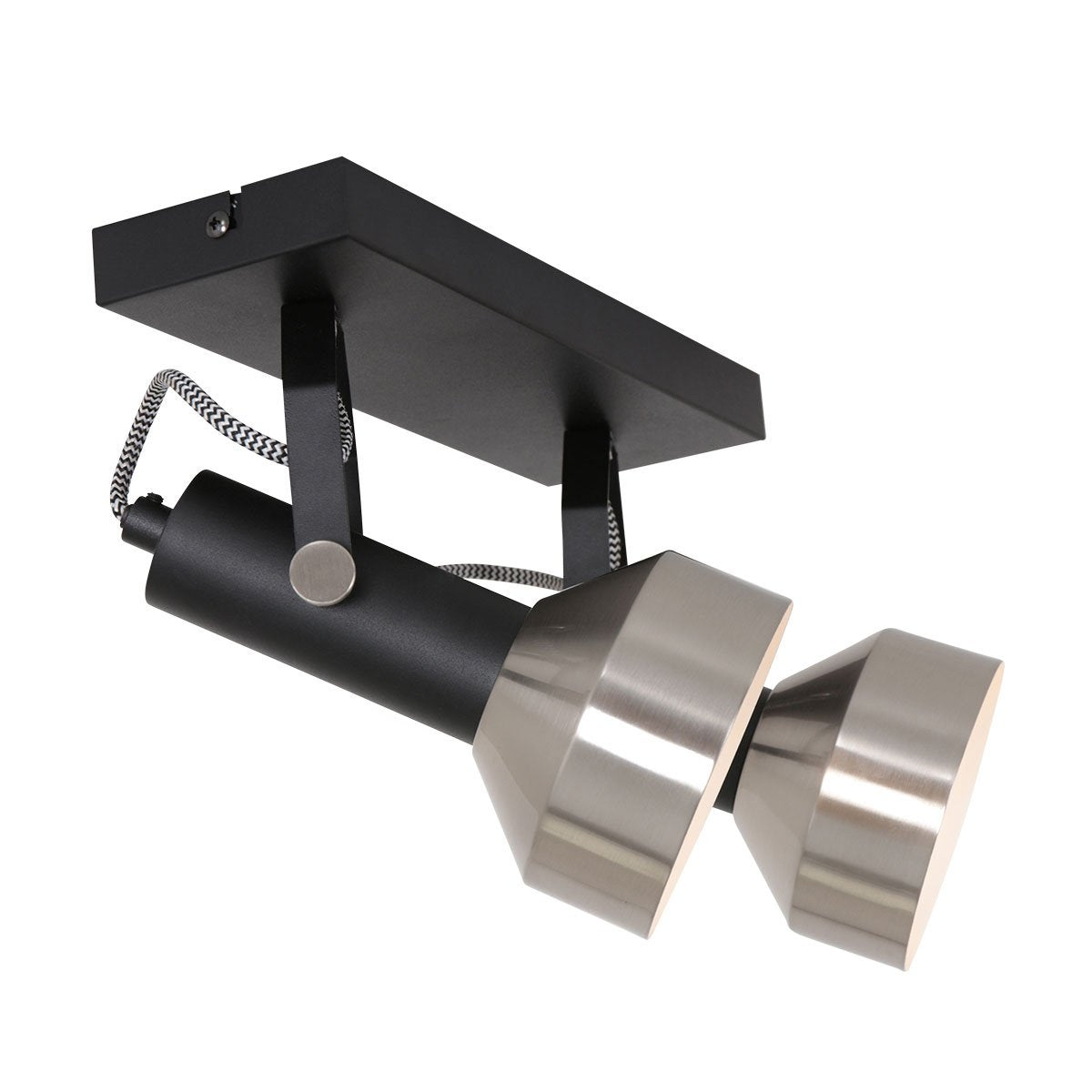 Spot plafondlamp Acier 3338ZW Zwart 2 x E27 fitting, Draaibaar en kantelbaar, Kunststof en Metaal, Modern, Mexlite