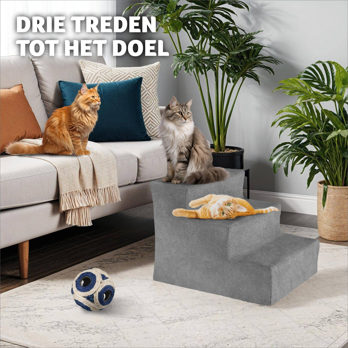 Tectake Huisdiertrap Paw Path – Grijs – 37 x 45 x 34,5 cm – 3 Treden