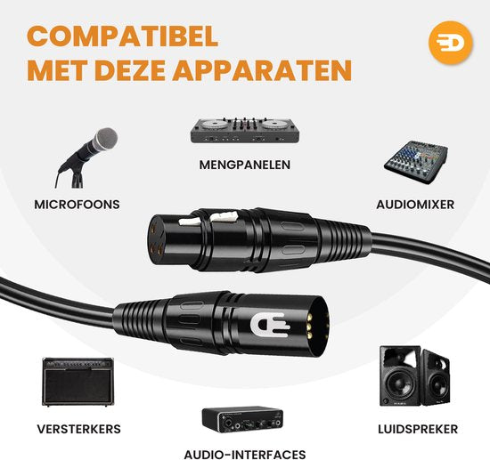 Drivv. Premium XLR Kabel - Microfoon kabel - Mannelijk naar Vrouwelijk 3 pin - 1 Meter