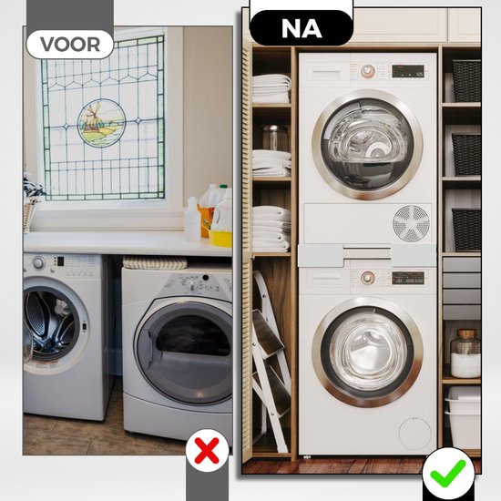 Vonia Tussenstuk wasmachine droger - Stapelkit wasmachine droger - Universeel - Verstelbaar - Wit