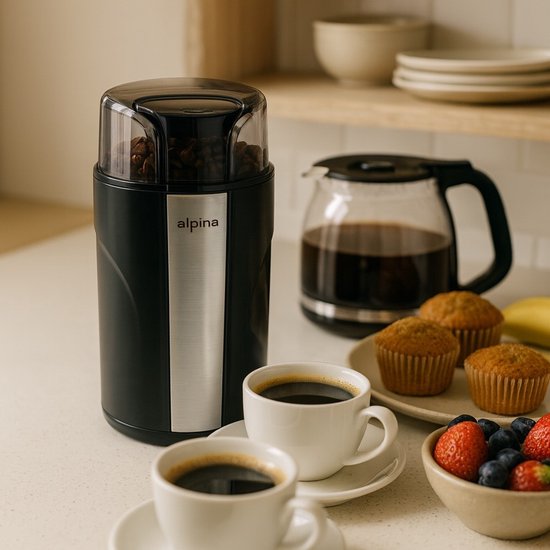 alpina Elektrische Koffiemolen 200W - Coffee Grinder voor 70g Koffiebonen - Bonenmaler met RVS Messen - Maler met Veiligheidsslot - Zwart