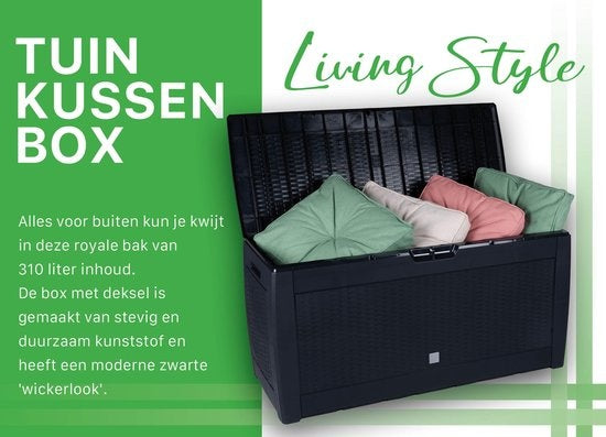 Lifetime Garden Opbergbox - Tuinkussenbox met Wielen - 310L - Zwart