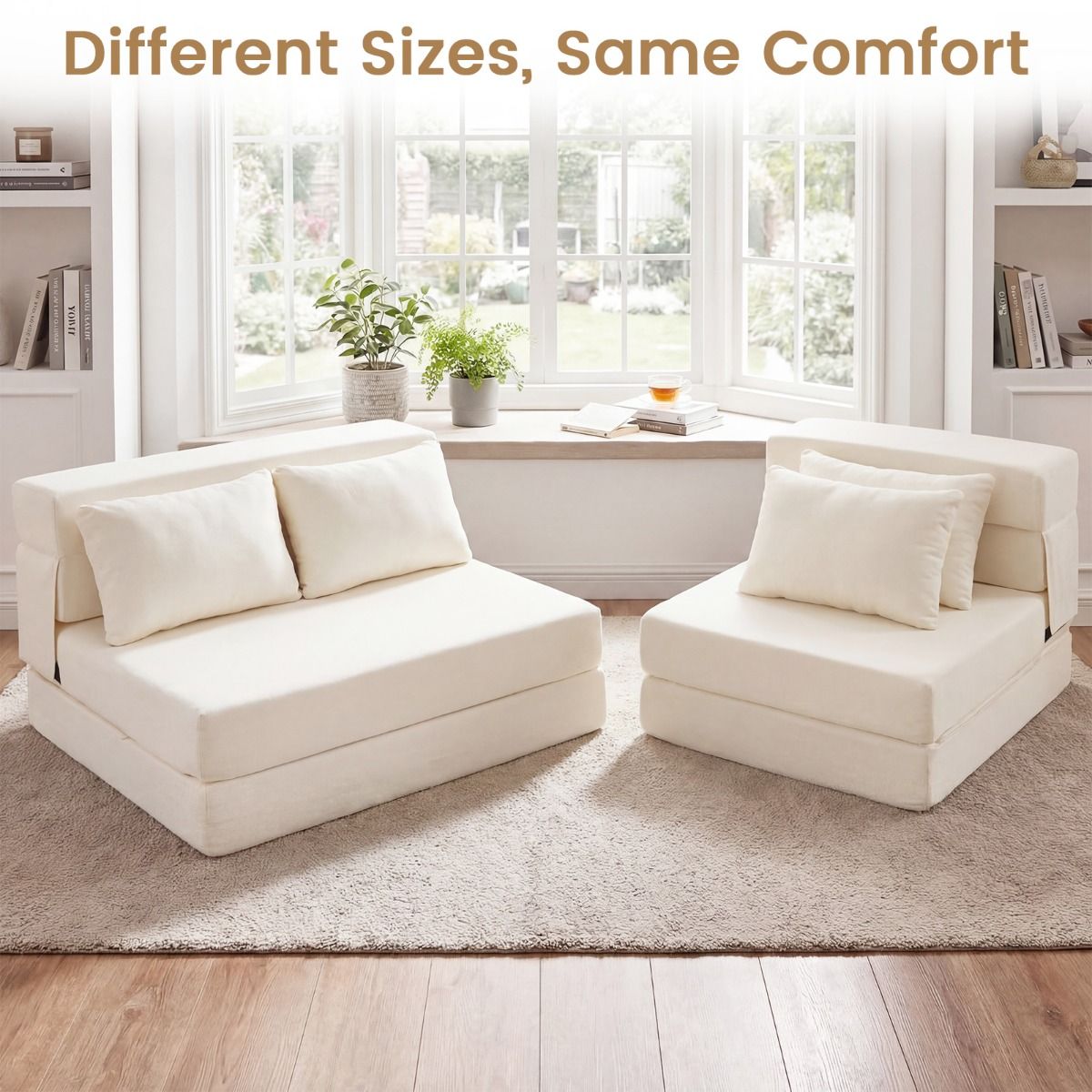 Coast Slaapbank 3-in-1 - opvouwbare ligstoel - chenille bekleding - beige/grijs