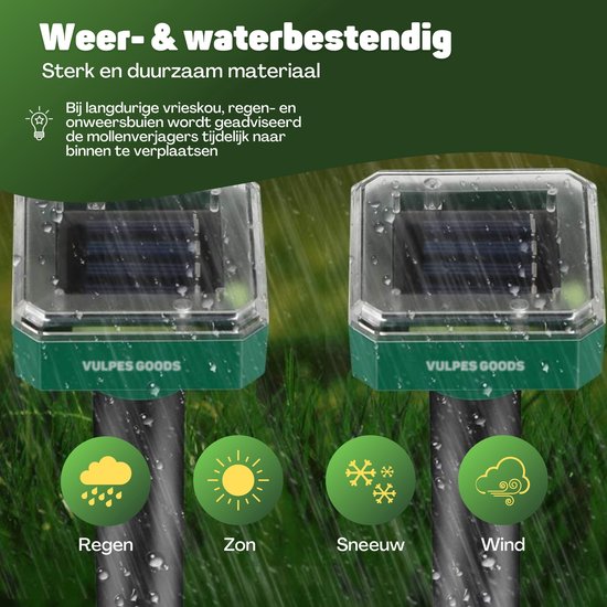 Vulpes Goods® Verjager - Mollenverjager - 4 stuks - Muizenverjager - Mollenbestrijding - Werkt op zonne-energie - Waterdicht - Diervriendelijk - Strakke tuin, gazon of perceel!