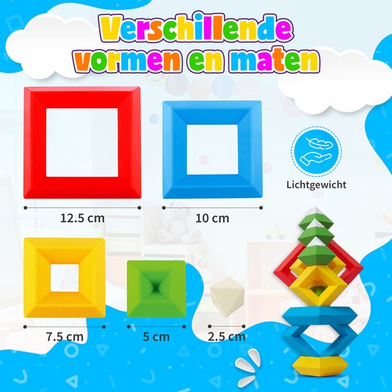 MontiPlay® Build Buddies - 60 Stuks Blokkentoren - Educatief Montessori Speelgoed - Stapelstenen & Blokken - STEM & Sensorisch Peuterspeelgoed - Vanaf 3 Jaar - Kinderspeelgoed - Bouwblokken - Speelgoedboek 2024