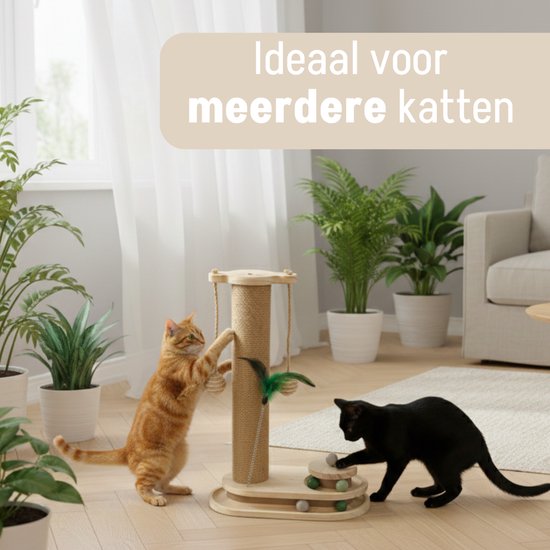 By Cee Cee Krabpaal - Krabpaal voor Katten - Katten Krabpaal - Houten Kattenspeelgoed - Ideaal Voor Meerdere Katten - 40x19x45.5cm - Luna