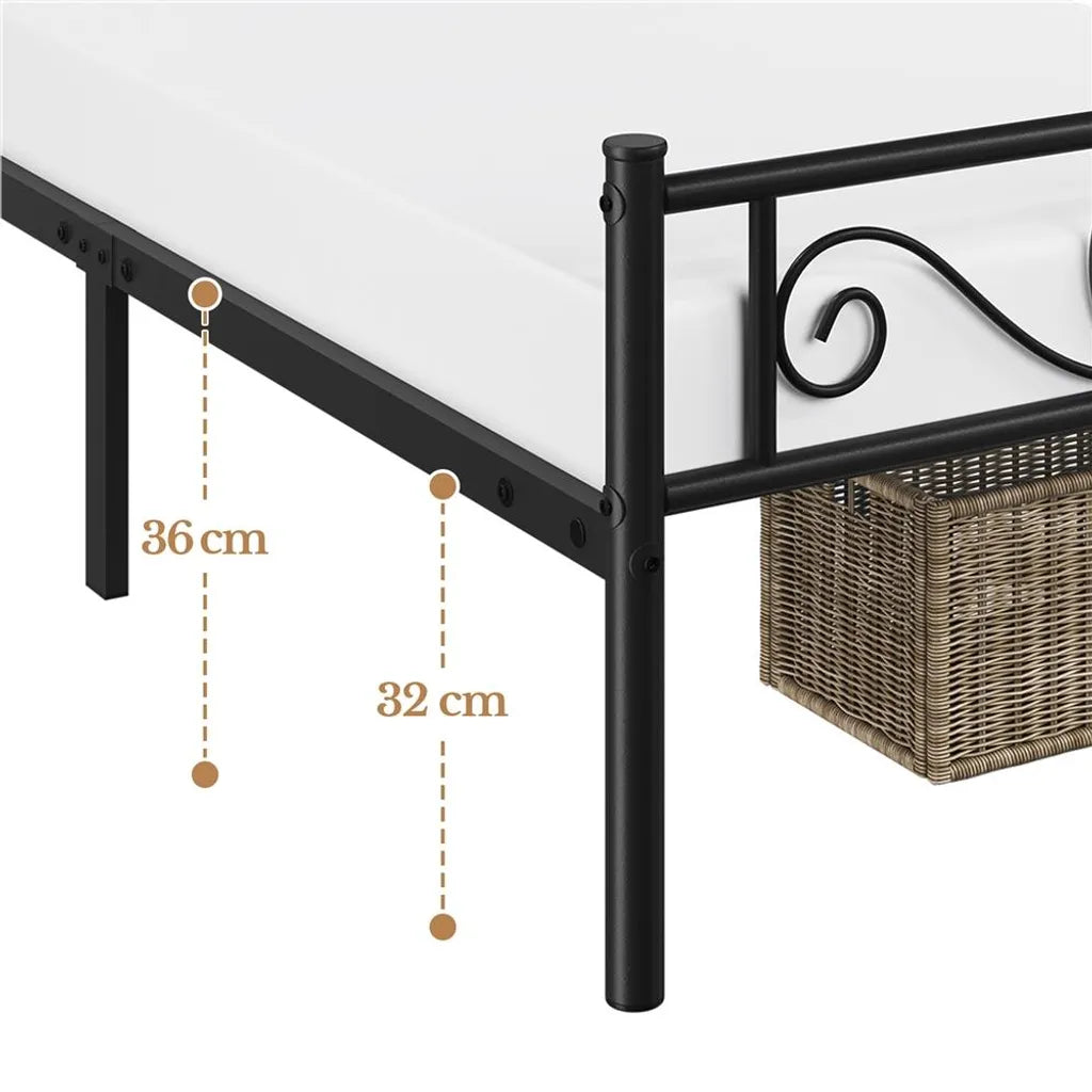Yaheetech Metalen Bedframe 90 x 200 cm - Zwart - Eenpersoonsbed met Lattenbodem