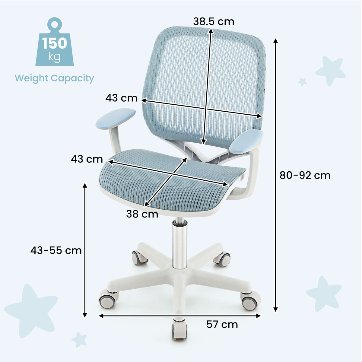 Coast Kinderdraaistoel - in hoogte verstelbaar - ergonomische rugleuning en armleuningen - blauw