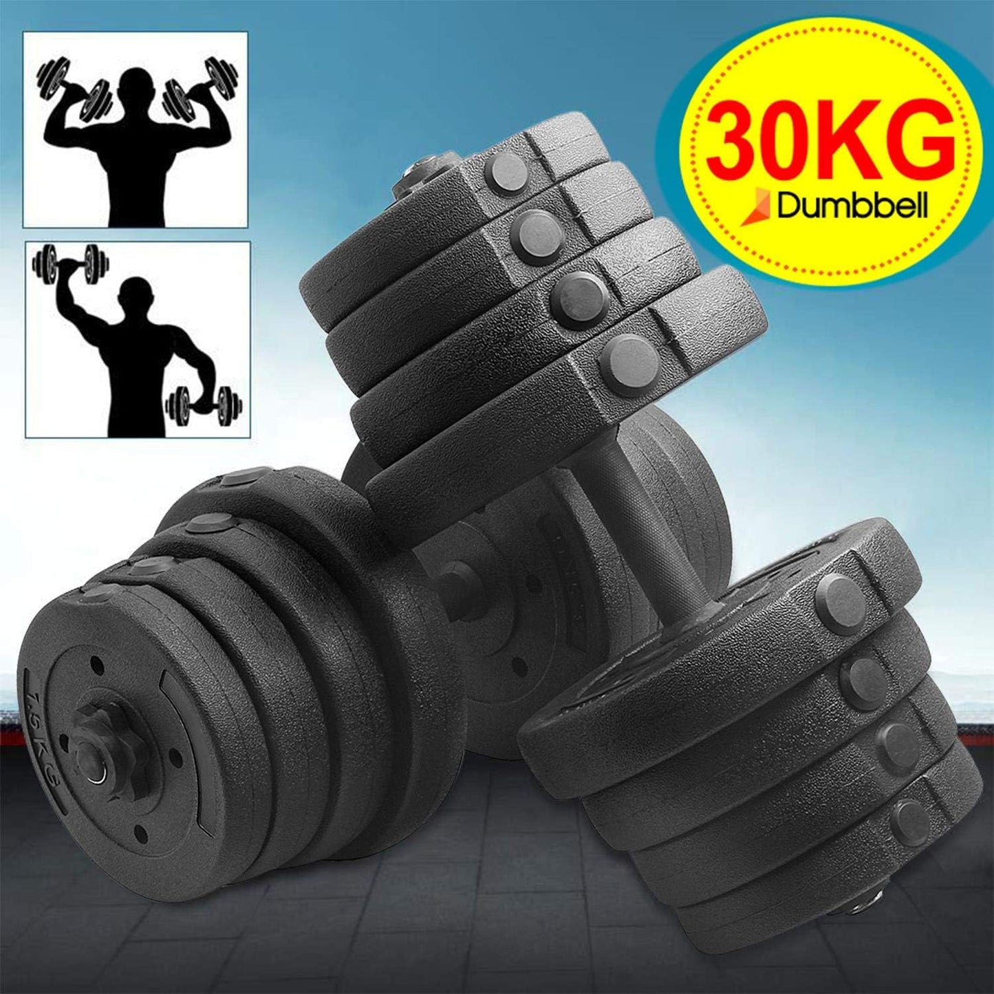 Yaheetech Set van 2 Dumbbells - 30 KG - Antislip Handgreep - Verstelbaar - Zwart