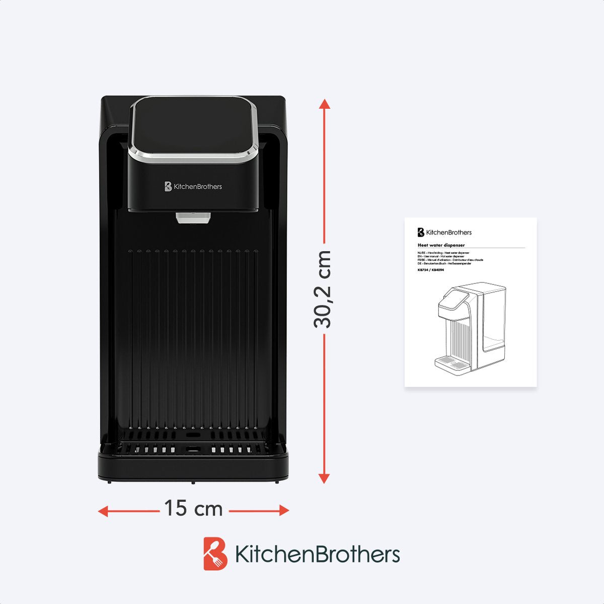 KitchenBrothers Heetwaterdispenser - 2.7L - Plastic - BPA vrij - 2600W - 30.20x15x26.40 cm - Zwart