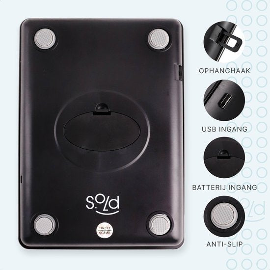 S.old Digitale Keukenweegschaal – Weegschaal Keuken - USB Oplaadbaar - 1gr tot 10kg – Tarra Functie - Zwart - 23x16x3 cm