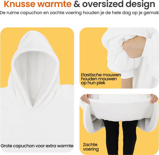 GoLiving Fleece Deken met Mouwen - Hoodie Deken - Plaid - Snuggle Hoodie - Fleece Cape - Wit