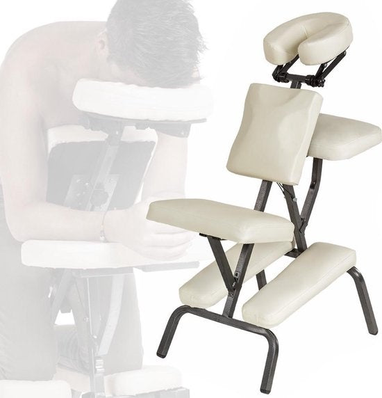 Massagestoel, behandelstoel met dikke bekleding beige inclusief zwarte draagtas