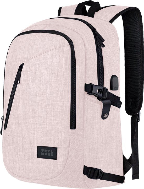 TRVLMORE Rugtas - 25L - 15,6 Inch - Laptop Rugzak met USB - Schooltas - Heren en Dames - Tas Roze