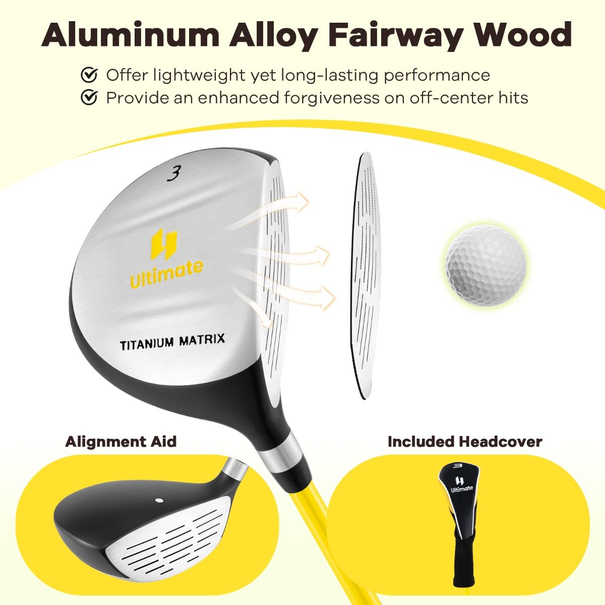 Coast Junior Fairway Hout #3 - 165 cc clubhoofd - glasvezel shaft - geel - 86 cm