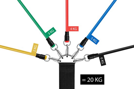 Rebblo - Home Workout Set – 10-delig – Weerstandsbanden – Enkelbanden – Handvaten – Deuranker – Fitness Set Incl. Opbergtas - 2/3/4/5/6 kg