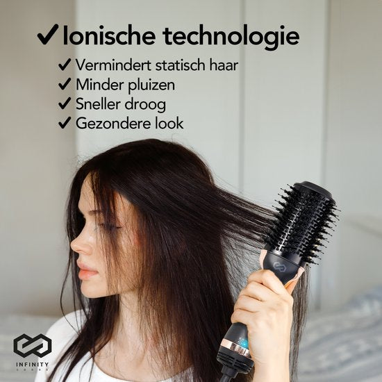 Infinity Goods 4-in-1 Föhnborstel - Keramische Magic Brush - Droog/Stijl/Krul/Volume - Kort En Lang Haar - 1200W - Zwart/Goud