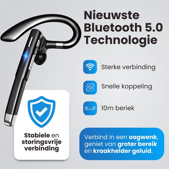 Otiume Draadloze Headset – Noise Canceling – Incl Oplaadkoffer - Bluetooth 5.0 – 100 uur - Waterproof - Bluetooth Headset – Handsfree Bellen Auto Bluetooth – Werk oordopjes - Oortjes – Draadloze Headset met Microfoon – Kantoor oortjes