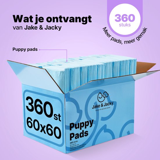Jake and Jacky Puppy Training Pads met Plakstrip 360 stuks - Zindelijkheidstraining Hond - Plasmatjes hond - Hondentoilet - Plasdoeken - Puppydoeken - Puppy Matjes 60 x 60 cm