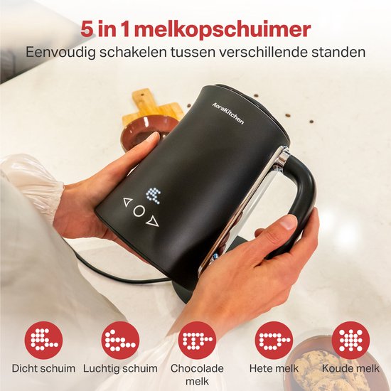 AoraKitchen Melkopschuimer – 5-in-1 Functies – 500 ml – Zwart