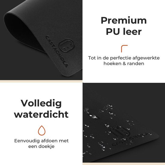 Castagnola Lederlook Placemats - Antislip Placemat van Kunstleer - Waterafstotende Onderlegger - Onderzetter - Placemats kunststof - 6 Stuks - 45 x 30 cm - Zwart