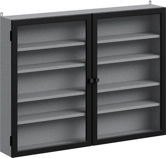SoBuy Wandvitrine – 4 Verstelbare Legplanken – Glazen Deuren – 80 x 12,2 x 60 cm – Zwart/Grijs