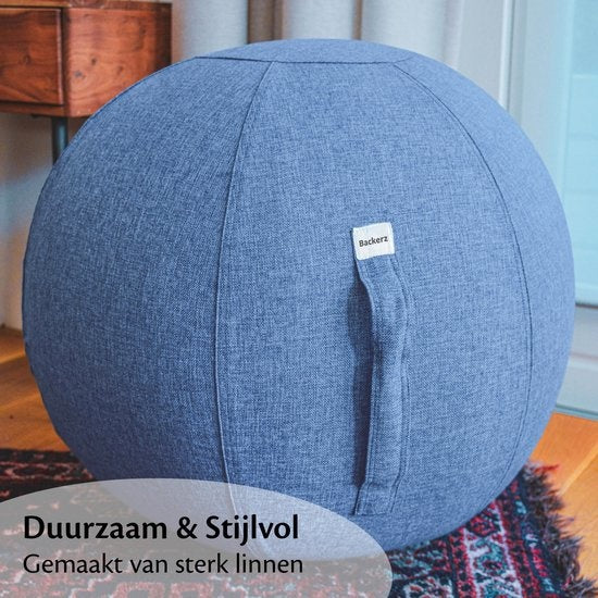 Bckz Zitbal Linnen 65 CM - Zitballen met Hoes - Balanskruk – Luxe Yoga Bal - Ergonomische Bureaustoel Bal - Lichtblauw