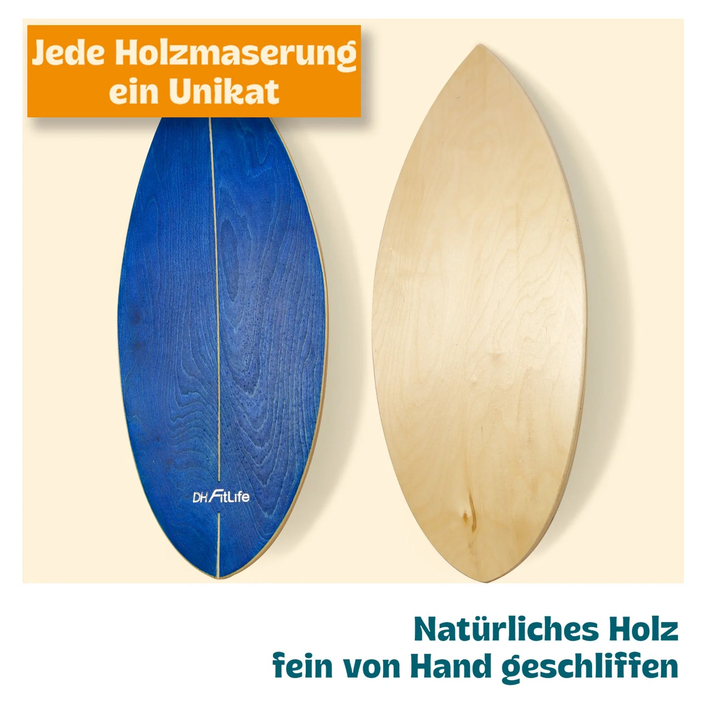 DH FitLife Surfin Balance Board uit Echt Hout – Indoor Surfboard met Rocker Shape voor Balans en Coördinatie