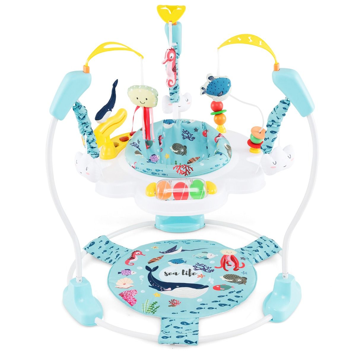 coast Baby Sky Jumperoo - Lichtblauw/Wit - 87x87x94 cm - 3 Hoogtes, 360° Draaibare Zitting & Interactief Speelcentrum