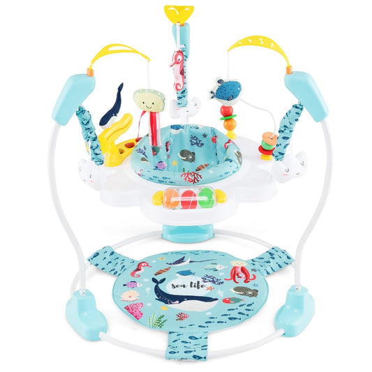 coast Baby Sky Jumperoo - Lichtblauw/Wit - 87x87x94 cm - 3 Hoogtes, 360° Draaibare Zitting & Interactief Speelcentrum