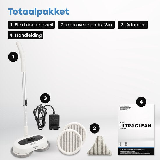 Ølven Elektrische Dweil - Draadloos - Dweilsysteem - Vloerreiniger - Sprayfunctie - LED Verlichting - 50W - Verstelbaar - Wit